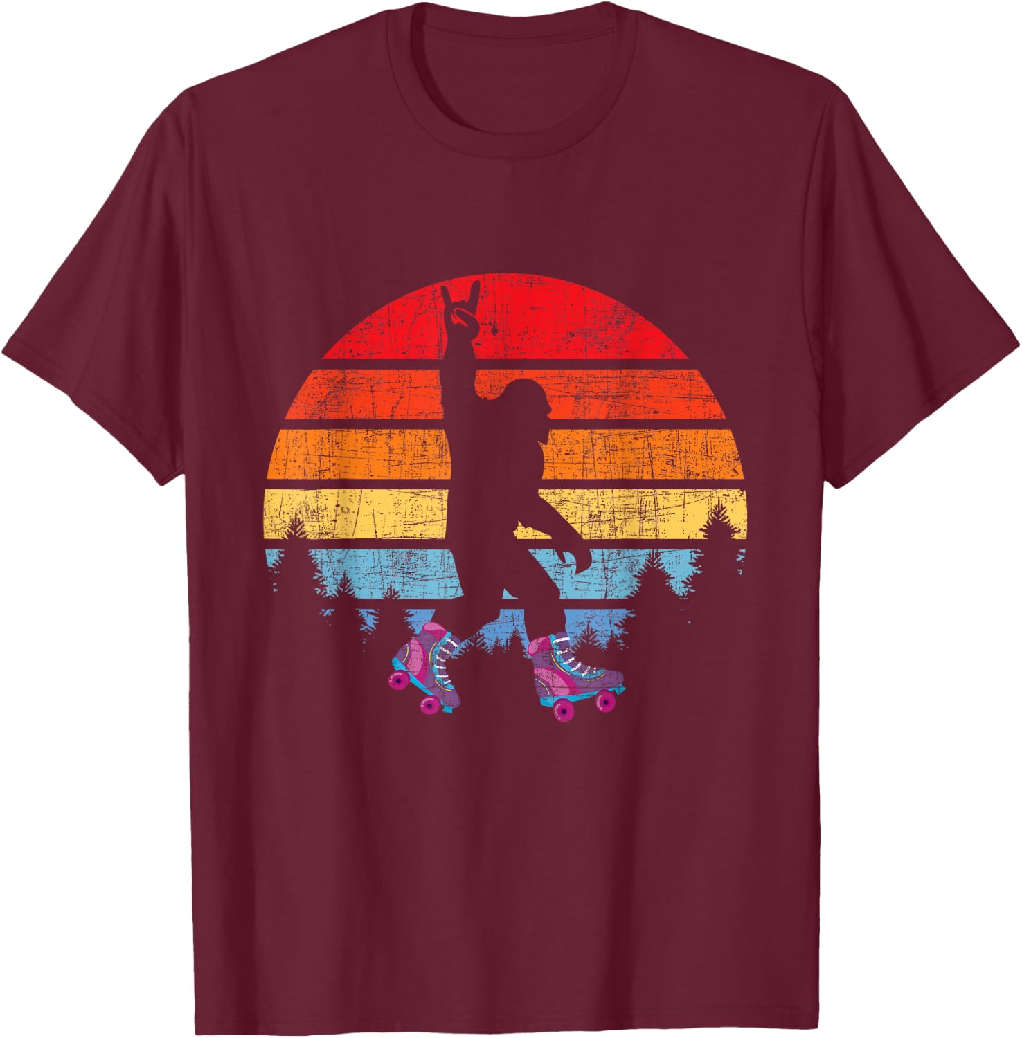 Retro Vintage Bigfoot Skater - Roller Skating Roller Derby T-Shirt - T-Shirt | Maroon