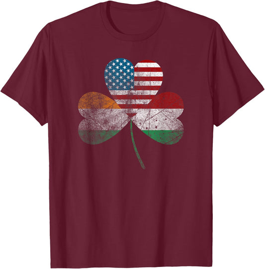 Half Irish Half Italian American Flag Shamrock Heritage T-Shirt - T-Shirt | Maroon