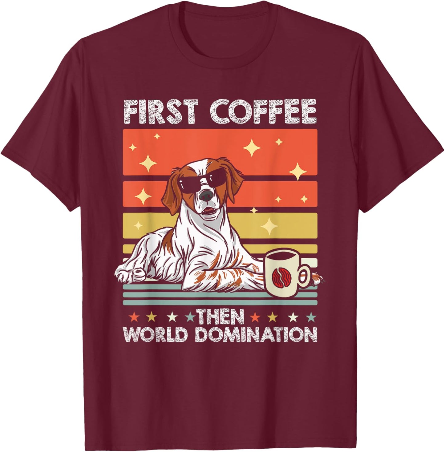 Retro Dog Breed Coffee Subglasses - Vintage Brittany Spaniel T-Shirt - T-Shirt | Maroon