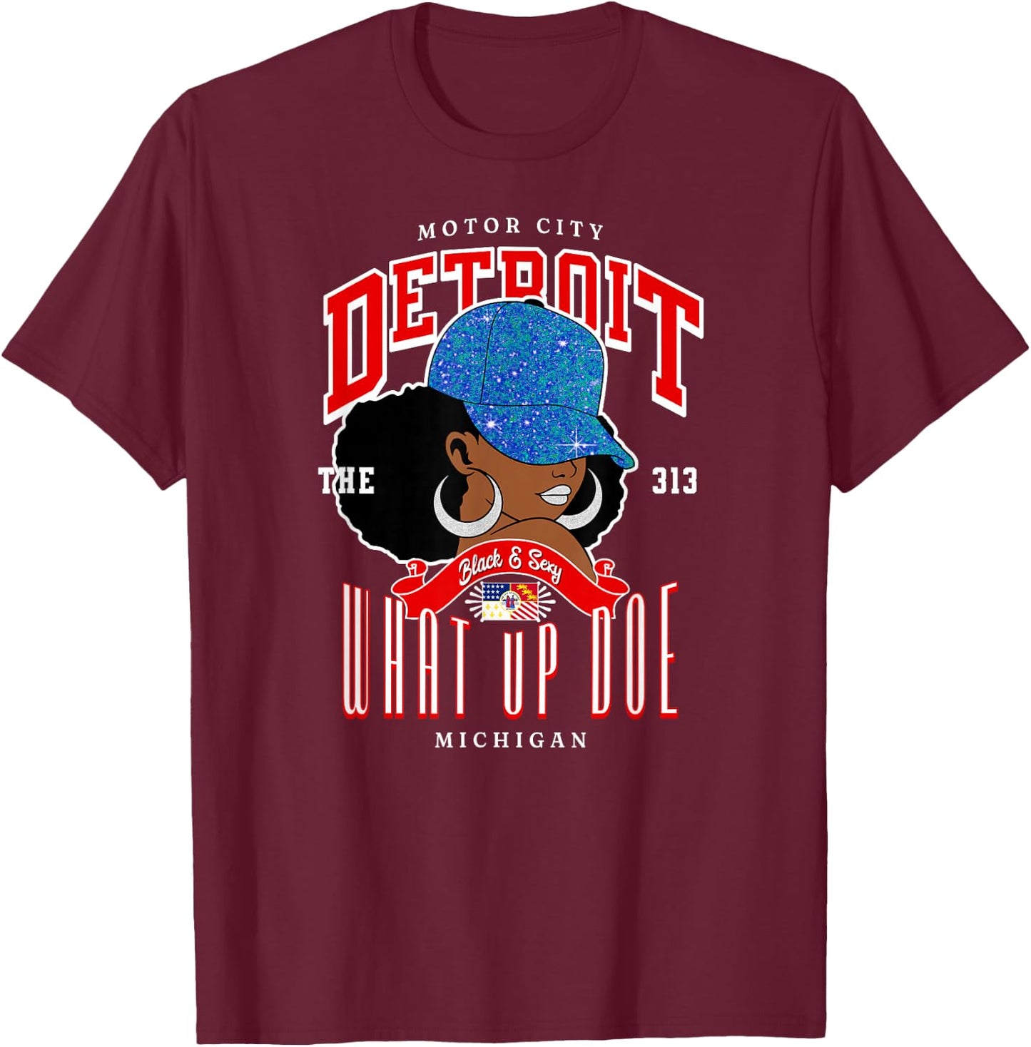 Afro Chic Detroit Roots Women of 313 T-Shirt - T-Shirt | Maroon