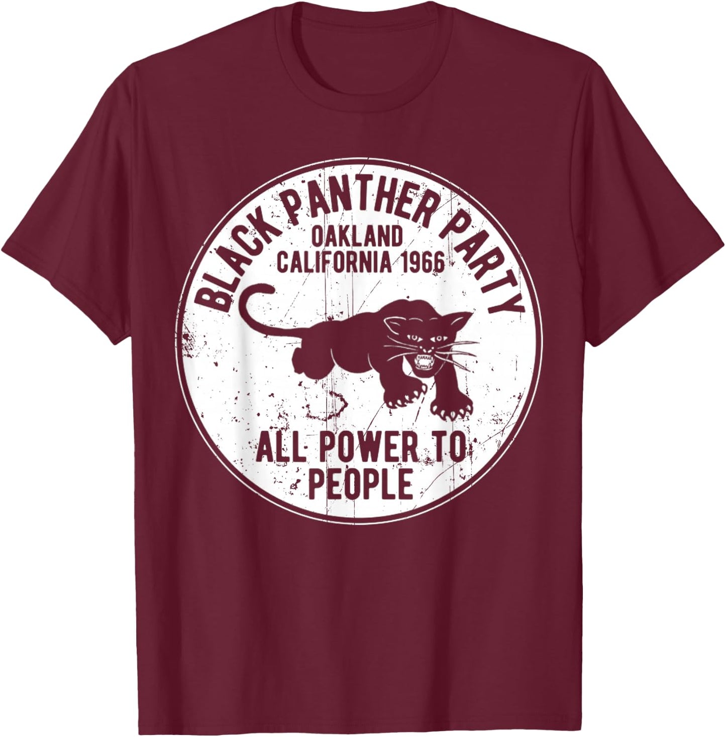 Oakland California 1966 Black Panther Party Distressed T-Shirt - T-Shirt | Maroon