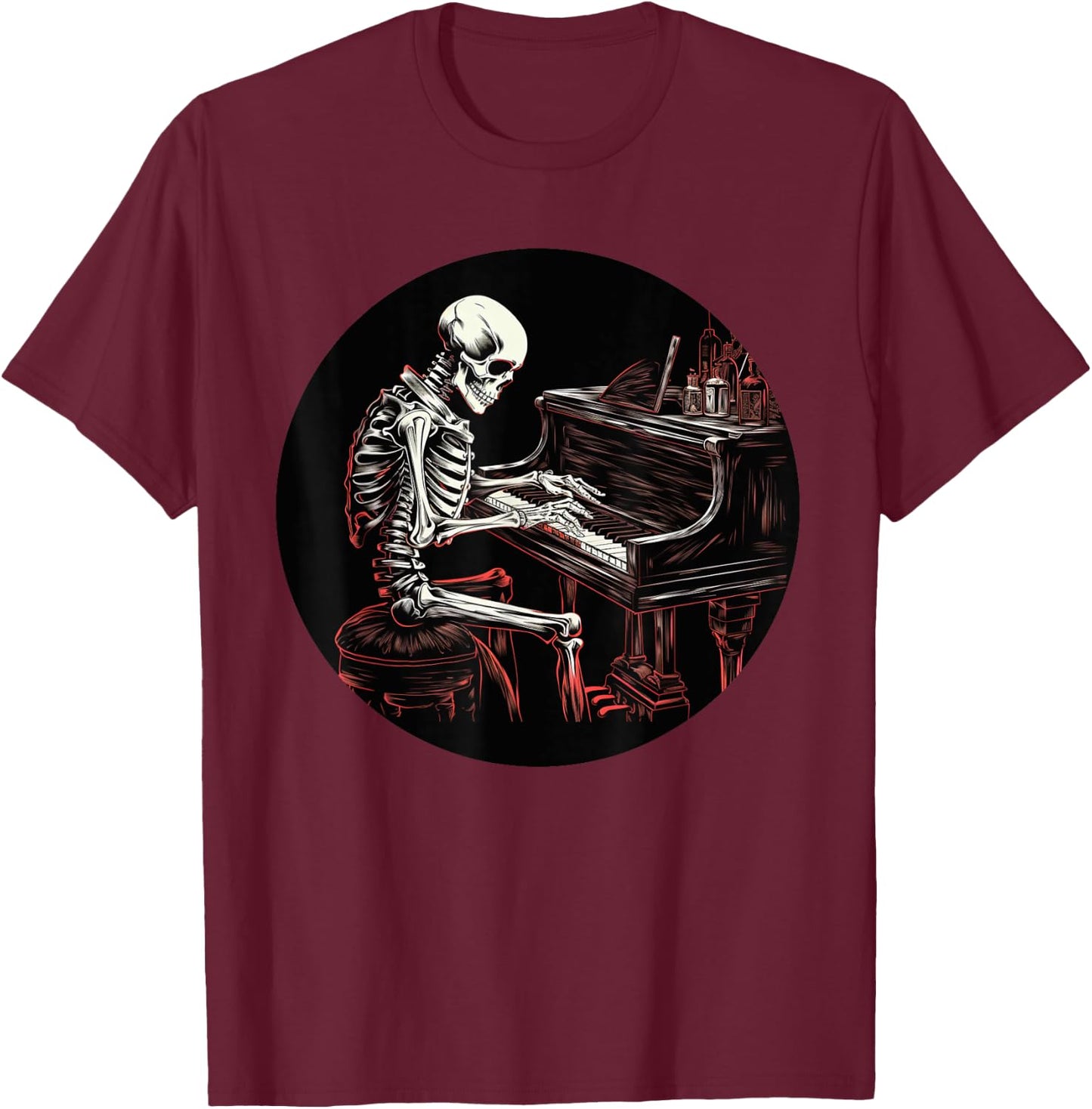 Funny Skeleton with Piano Keyboard for classical Music Fans T-Shirt - T-Shirt | Maroon
