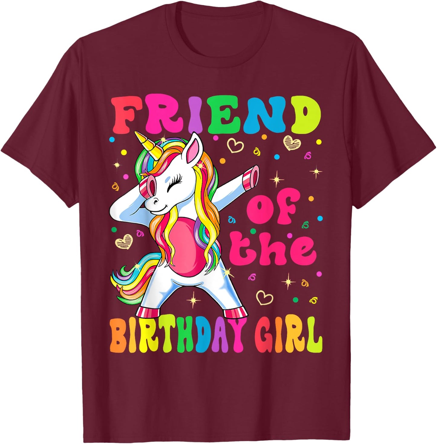 Friend of the Birthday Princess Girl Dabbing Unicorn T-Shirt - T-Shirt | Maroon