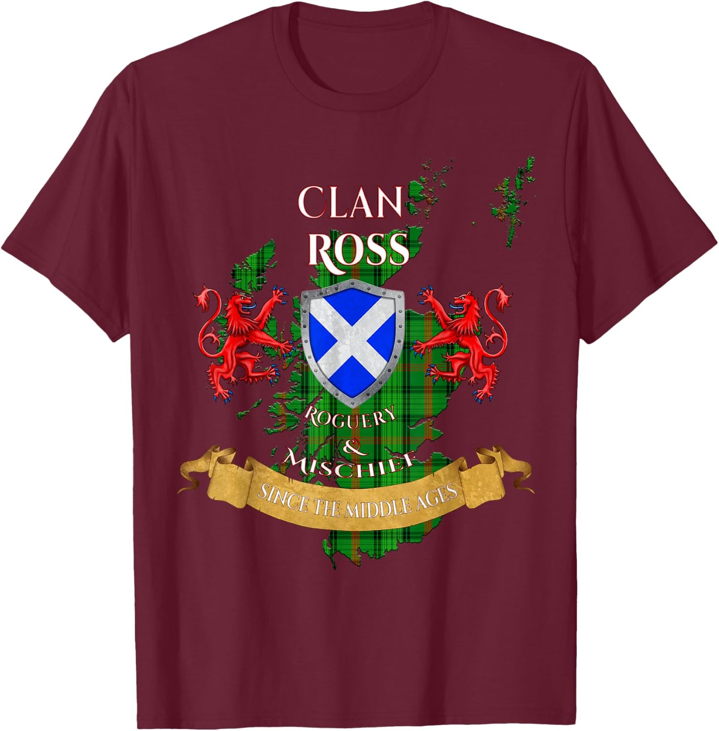 Ross Scottish Family Clan Middle Ages Mischief T-Shirt - T-Shirt | Maroon