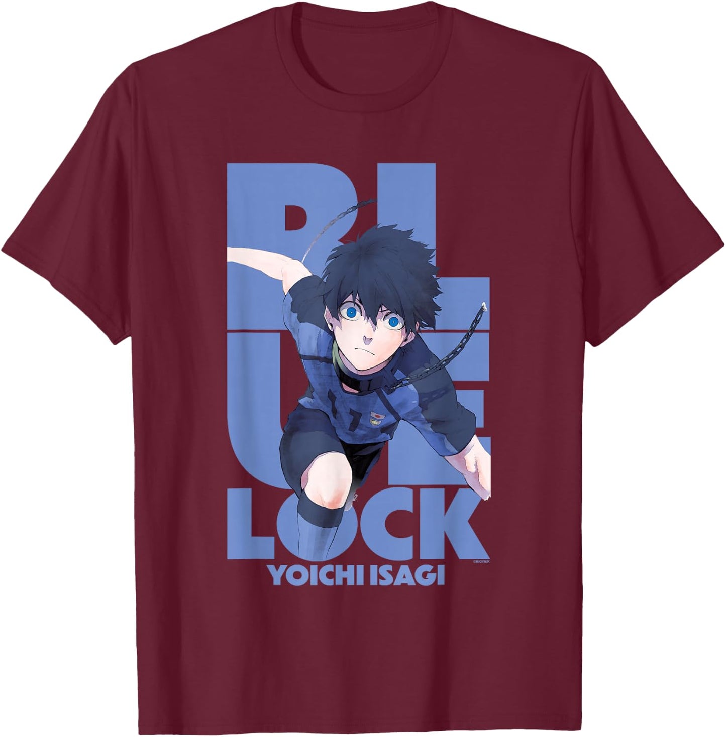 Blue Lock Yoichi Isagi Running Through Big Chest Portrait T-Shirt - T-Shirt | Maroon