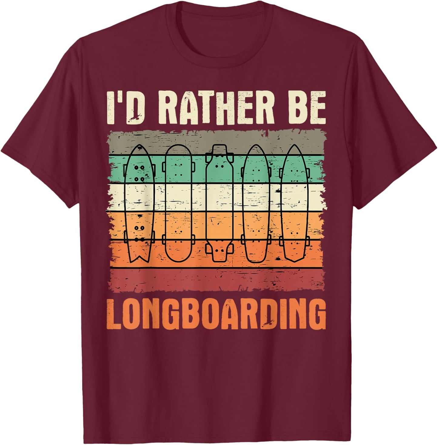 Longboard Retro Vintage Skateboarder Sidewalk Surfing T-Shirt - T-Shirt | Maroon