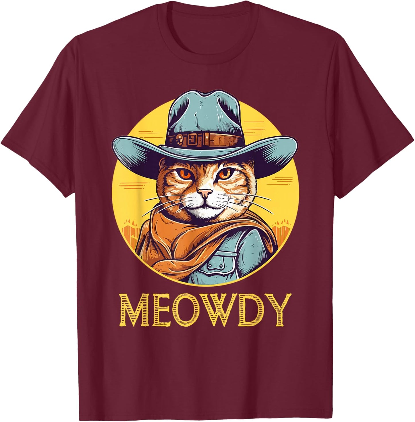 Cat Cowboy Cowgirl Women Men Kid Halloween Meow Howdy Meowdy T-Shirt - T-Shirt | Maroon