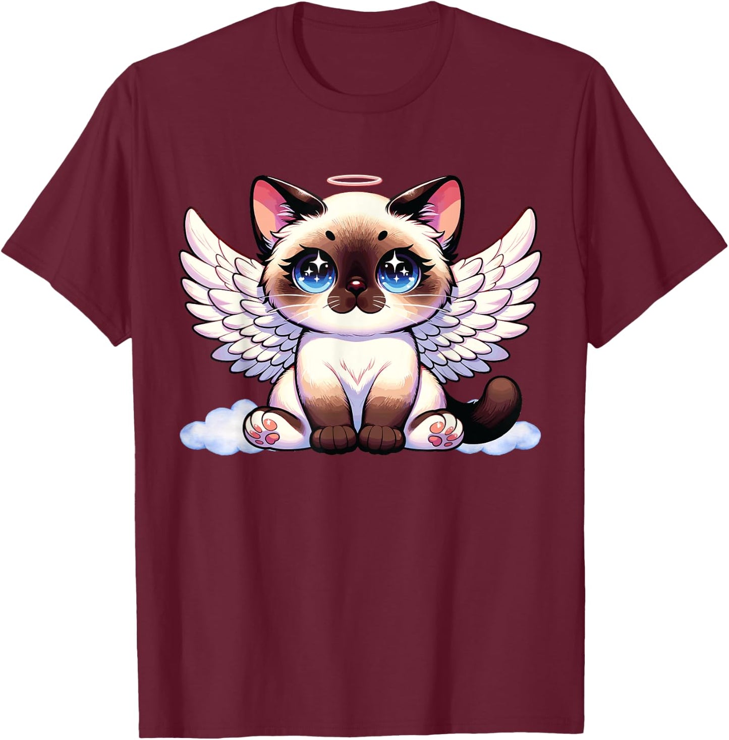 Angel Cat, Siamese Cat, Anime Angel Kitten T-Shirt - T-Shirt | Maroon