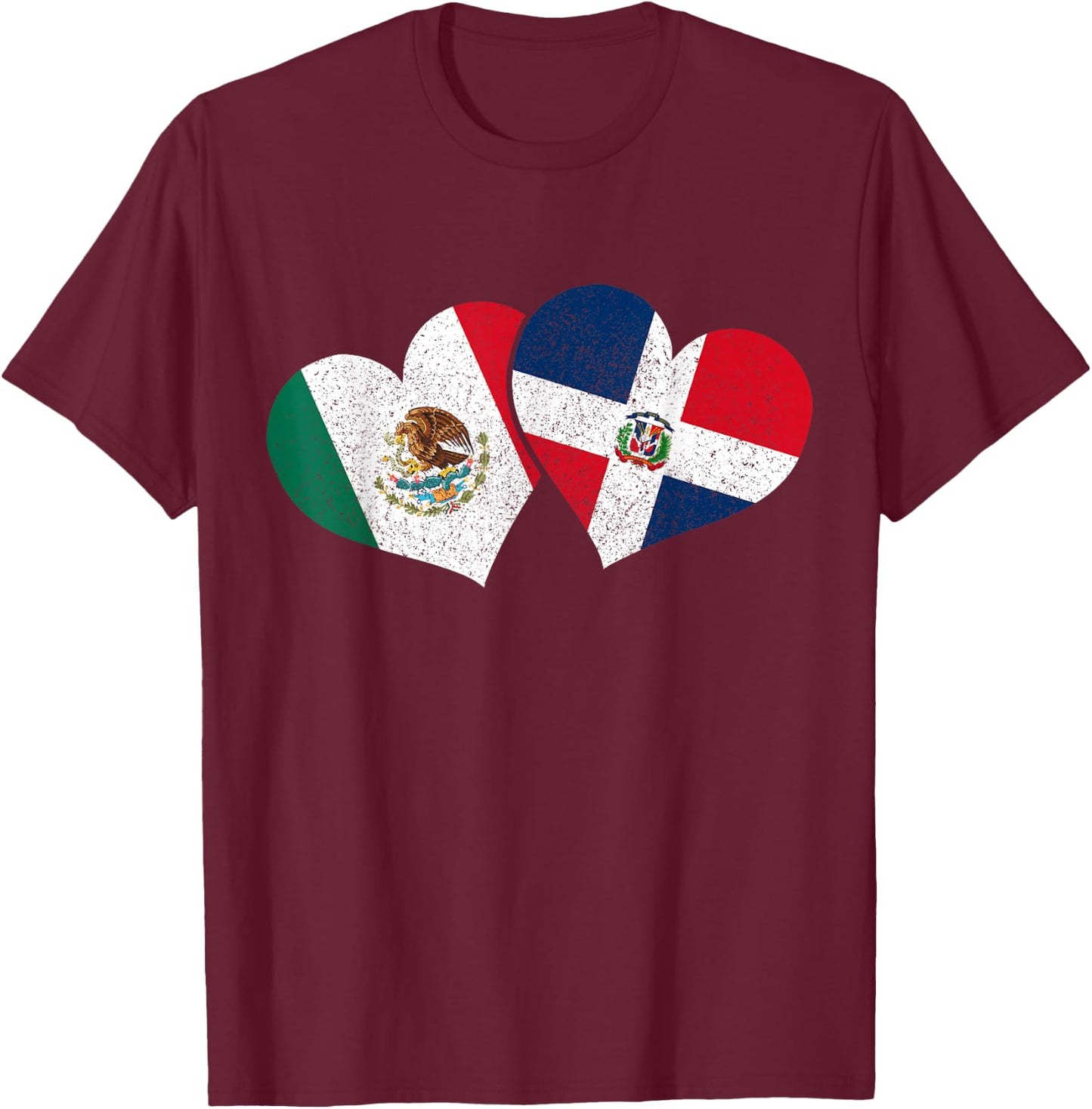 Mexico Dominican Republic Hearts Mexican Flag Pride Heritage T-Shirt - T-Shirt | Maroon