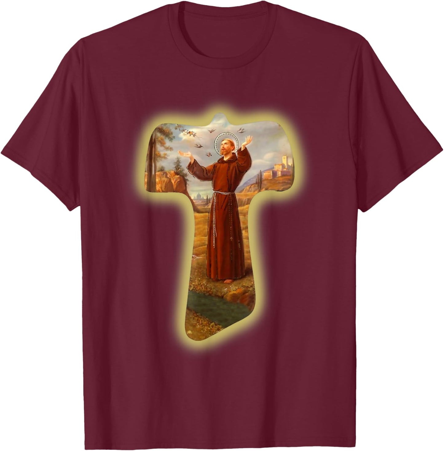 St Francis of Assisi Saints Catholic Ecology Animals Vintage T-Shirt - T-Shirt | Maroon
