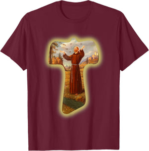St Francis of Assisi Saints Catholic Ecology Animals Vintage T-Shirt - T-Shirt | Maroon