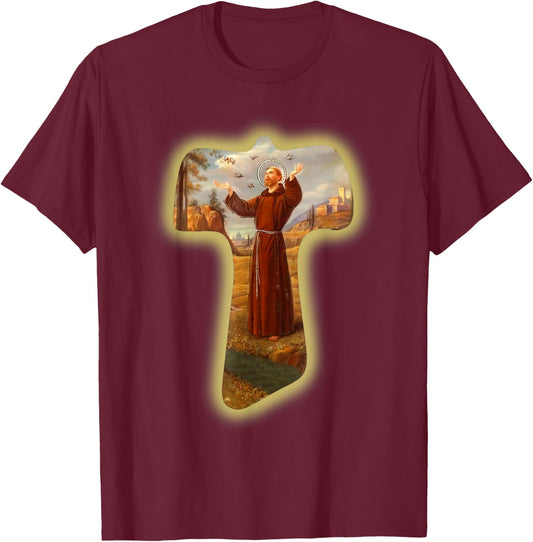 St Francis of Assisi Saints Catholic Ecology Animals Vintage T-Shirt - T-Shirt | Maroon