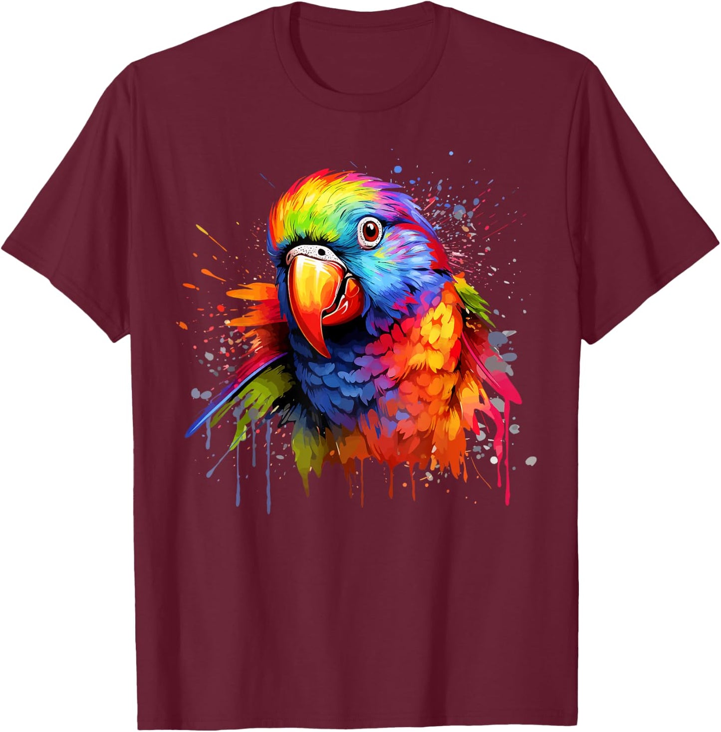 Colorful Splash Art Rainbow Lorikeet Parrot Lover T-Shirt - T-Shirt | Maroon