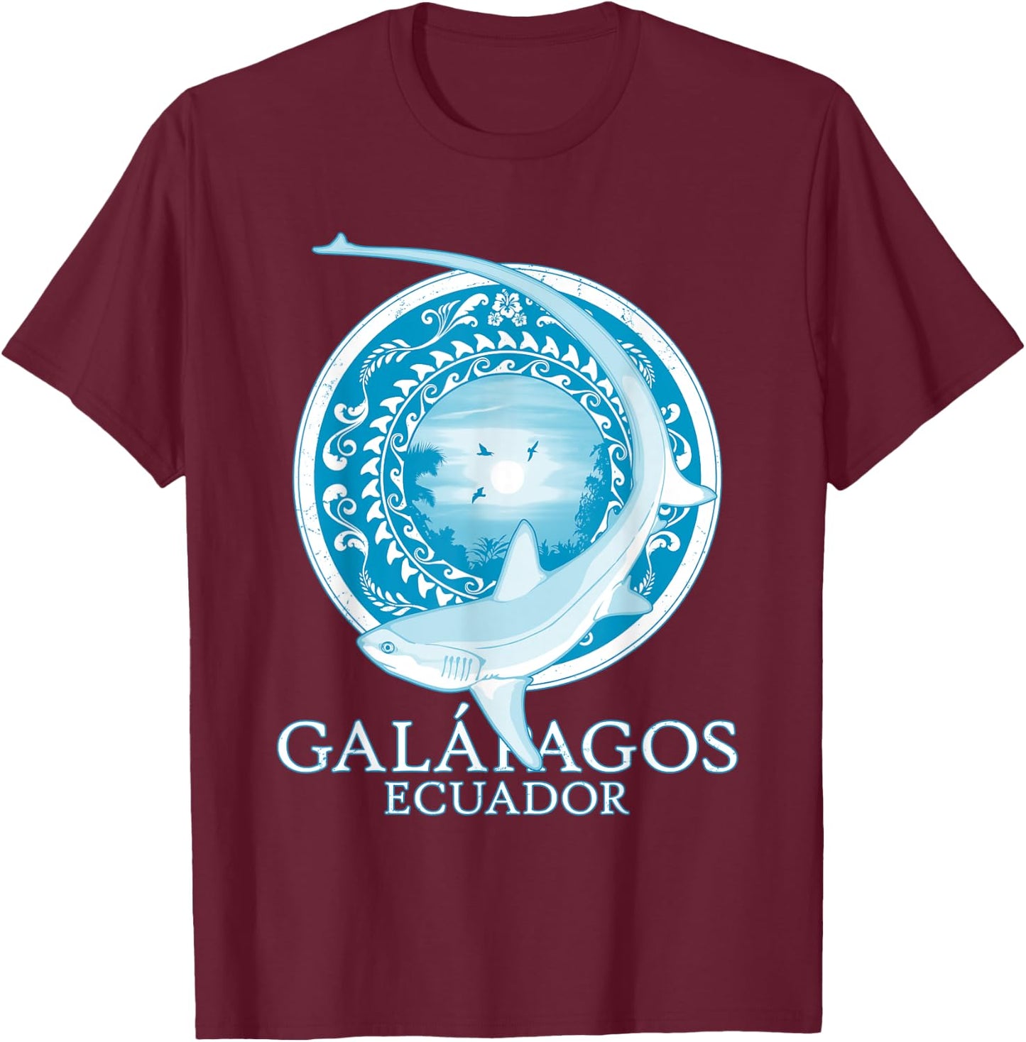 Galapagos Islands Ecuador Thresher Shark T-Shirt - T-Shirt | Maroon