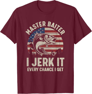 Master Baiter I’m Always Jerking My Rod Vintage USA FLag Women Men T-Shirt - T-Shirt | Maroon