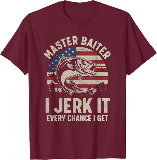 Master Baiter I’m Always Jerking My Rod Vintage USA FLag Women Men T-Shirt - T-Shirt | Maroon