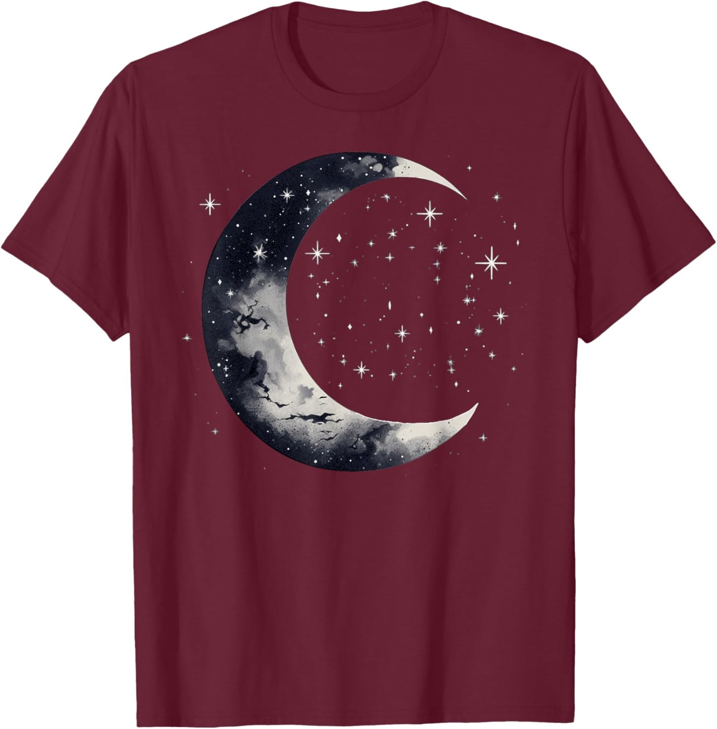 Stars and Moon Night Sky Galaxy Aesthetic Graphic Lovers T-Shirt - T-Shirt | Maroon