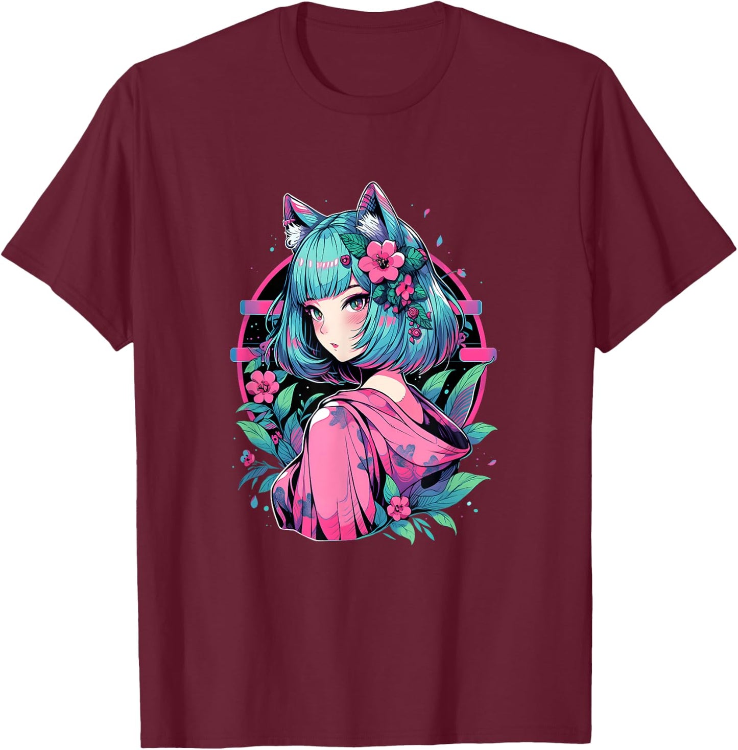 Anime Girl Anime Otaku Japanese Aesthetic T-Shirt - T-Shirt | Maroon