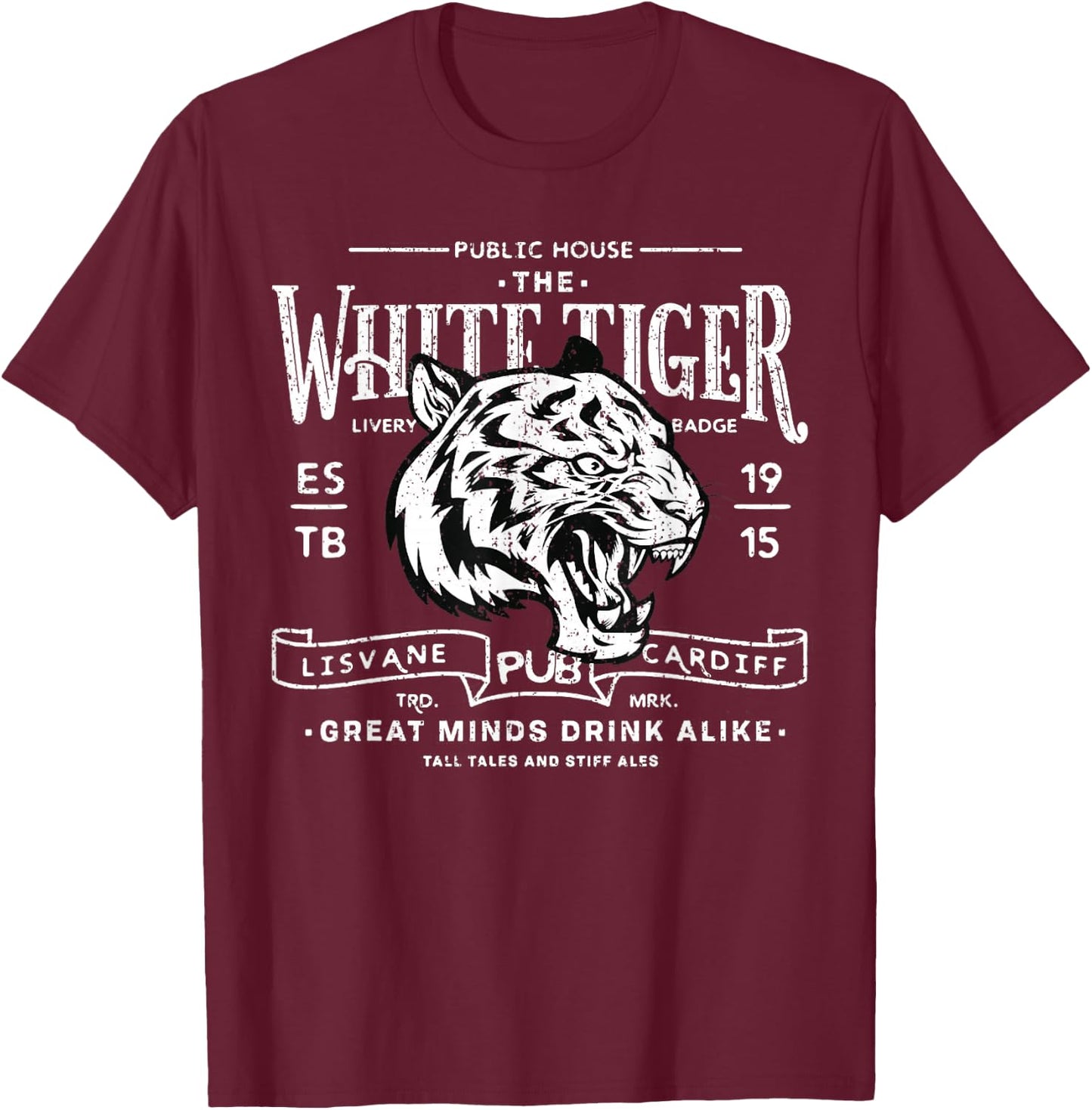 Vintage White Tiger Pub T-Shirt - T-Shirt | Maroon