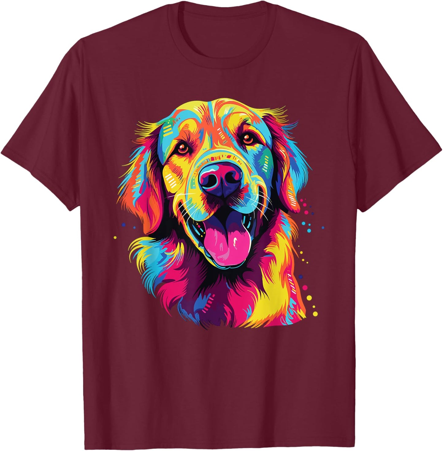 Watercolor Colorful Golden Retriever Dog Men Women Girls Kids T-Shirt - T-Shirt | Maroon