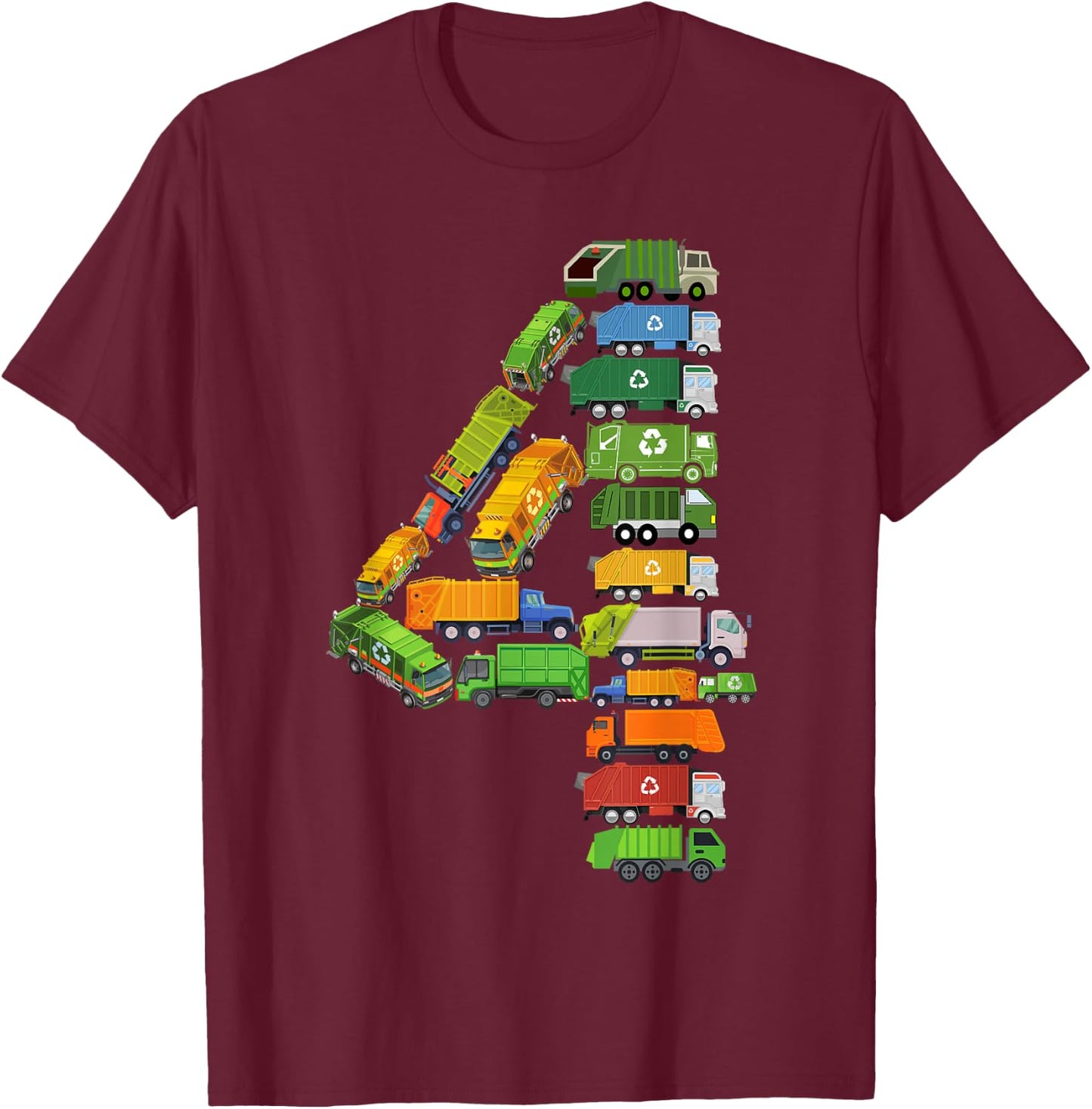 Garbage Truck Themed 4th Birthday Party 4 Year Old Boys Kids T-Shirt - T-Shirt | Maroon