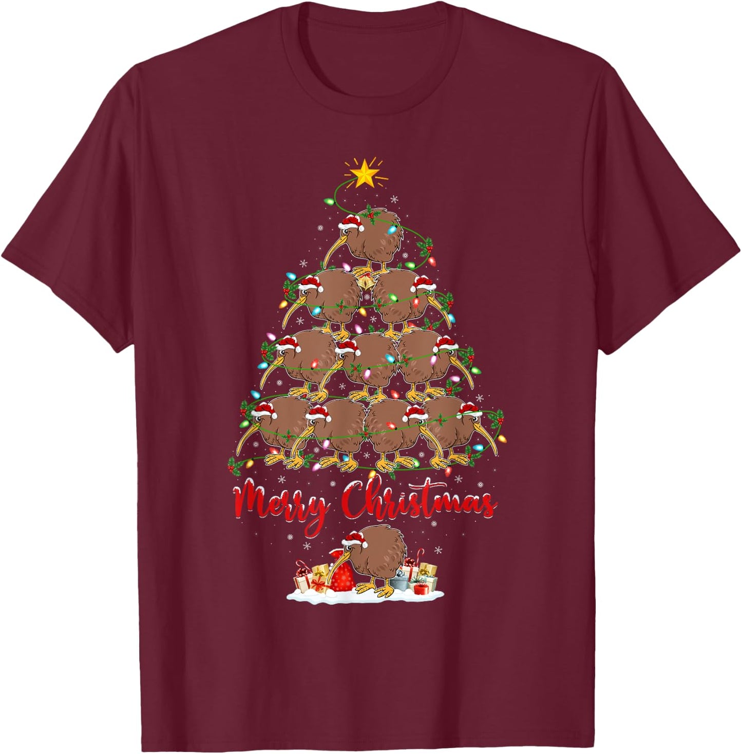 Kiwi Bird Lover Xmas Matching Santa Kiwi Christmas Tree T-Shirt - T-Shirt | Maroon