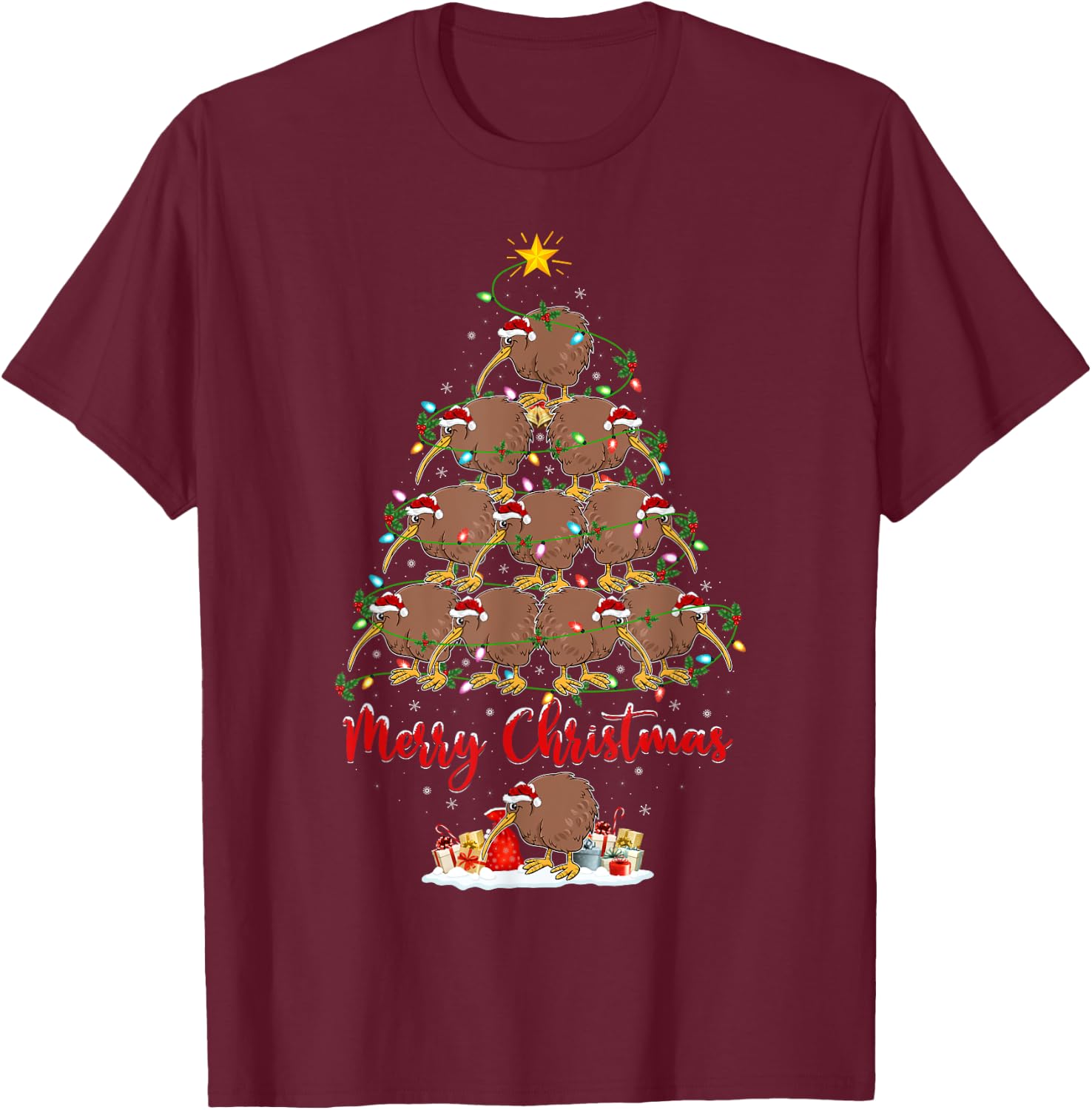 Kiwi Bird Lover Xmas Matching Santa Kiwi Christmas Tree T-Shirt - T-Shirt | Maroon