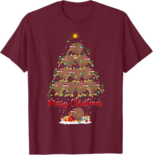 Kiwi Bird Lover Xmas Matching Santa Kiwi Christmas Tree T-Shirt - T-Shirt | Maroon
