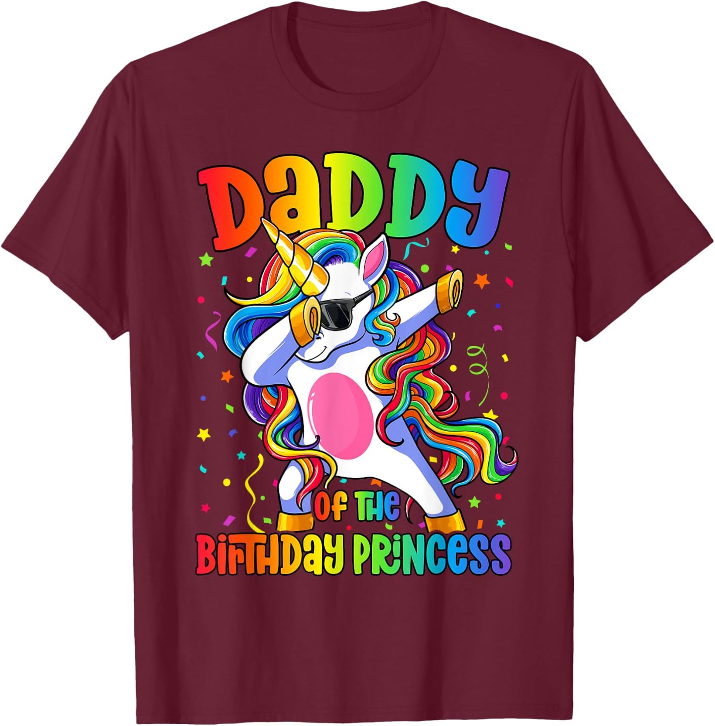 Dad of the Birthday Princess Shirt Men Dab Unicorn Dad T-Shirt - T-Shirt | Maroon