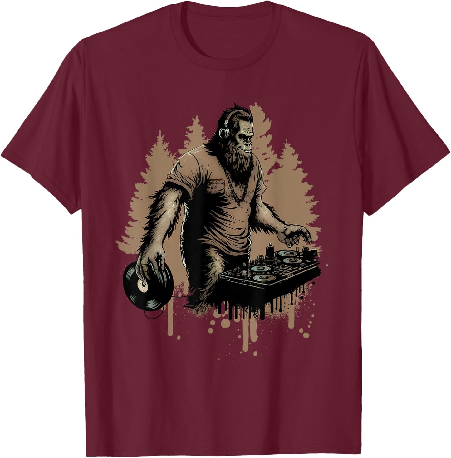 DJ Bigfoot Sasquatch Music lover T-Shirt - T-Shirt | Maroon