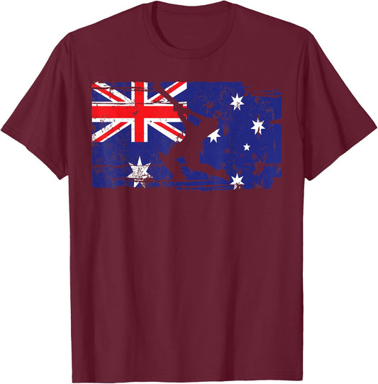 Vintage Australian Flag Cricket Player Jersey Sports T-Shirt - T-Shirt | Maroon