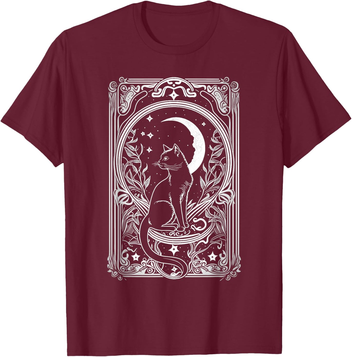 Cute Cat Lover, Moon Tarot Card, Cat Tarot Card Crescet Moon T-Shirt - T-Shirt | Maroon