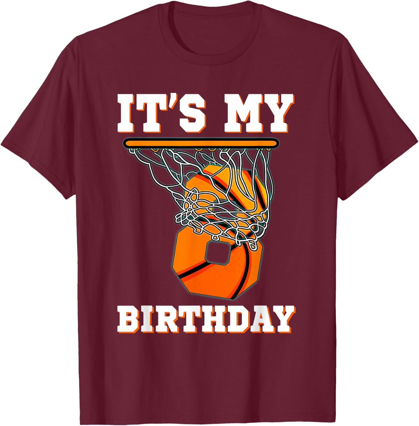 It's My 8th Birthday Basketball Boy Party 8 Years Old T-Shirt - T-Shirt | Maroon