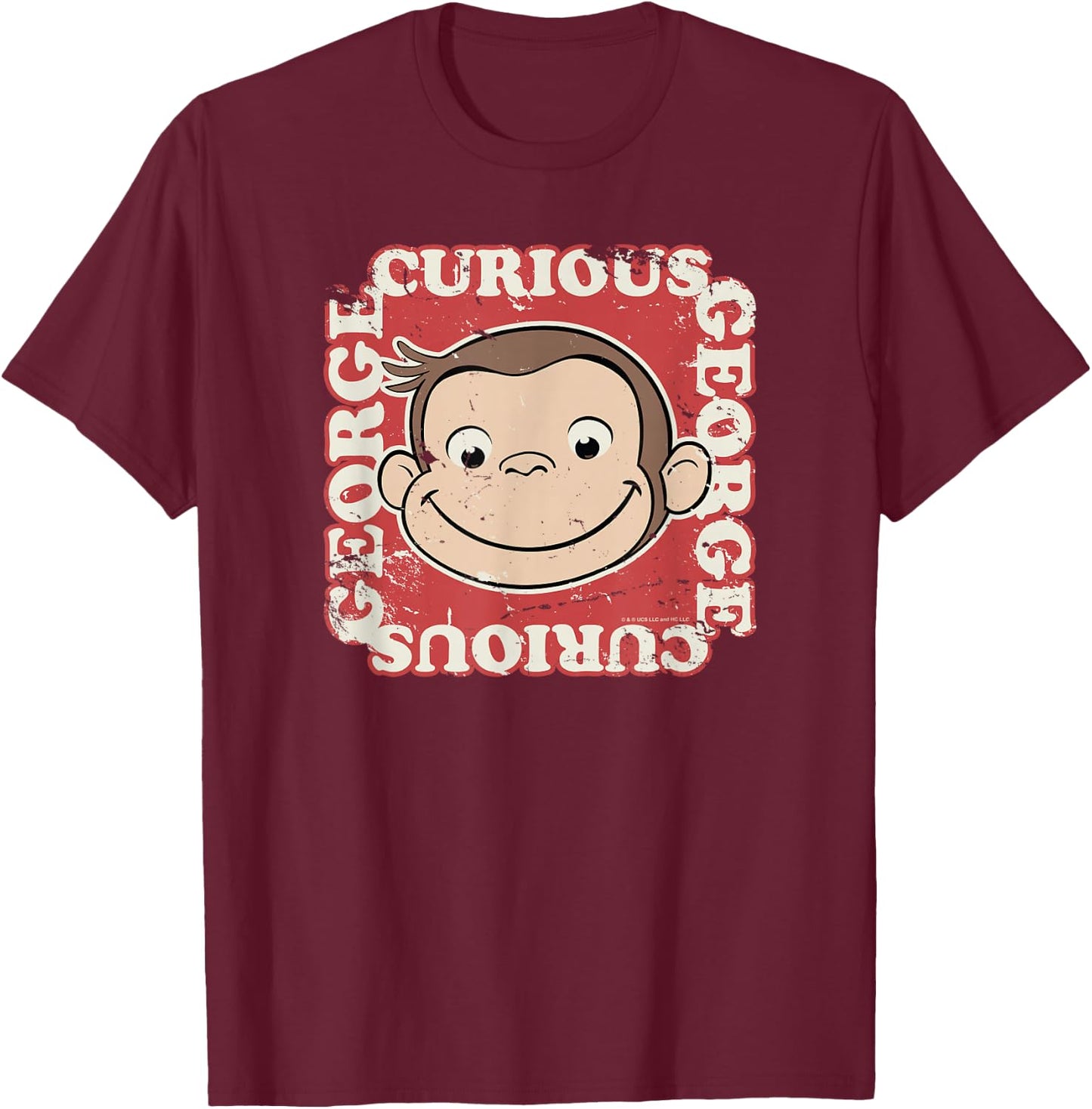Curious George Big Face Distressed George T-Shirt - T-Shirt | Maroon