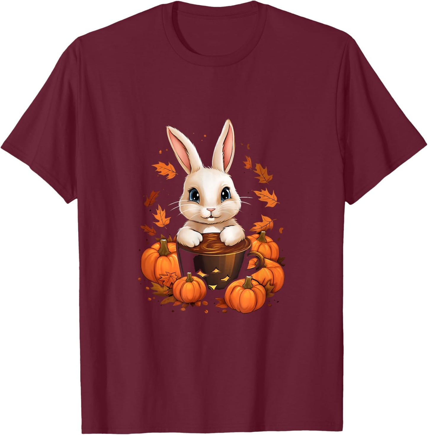 Bunny Rabbit Pumpkin Spice Latte Fall Autumn Halloween T-Shirt - T-Shirt | Maroon
