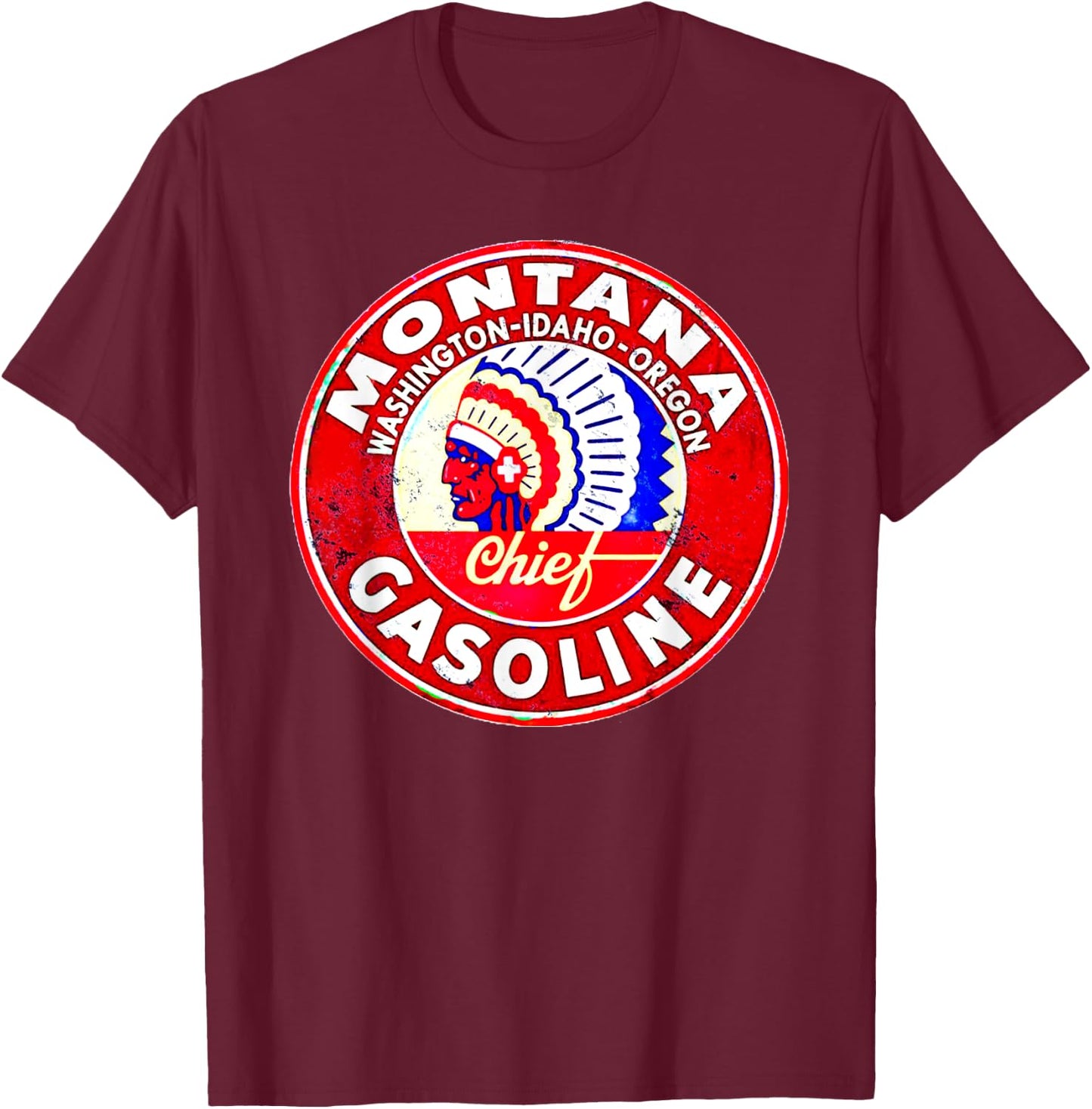 Retro Vintage Gas Station Montana Motor Oil Car Bikes Garage T-Shirt - T-Shirt | Maroon