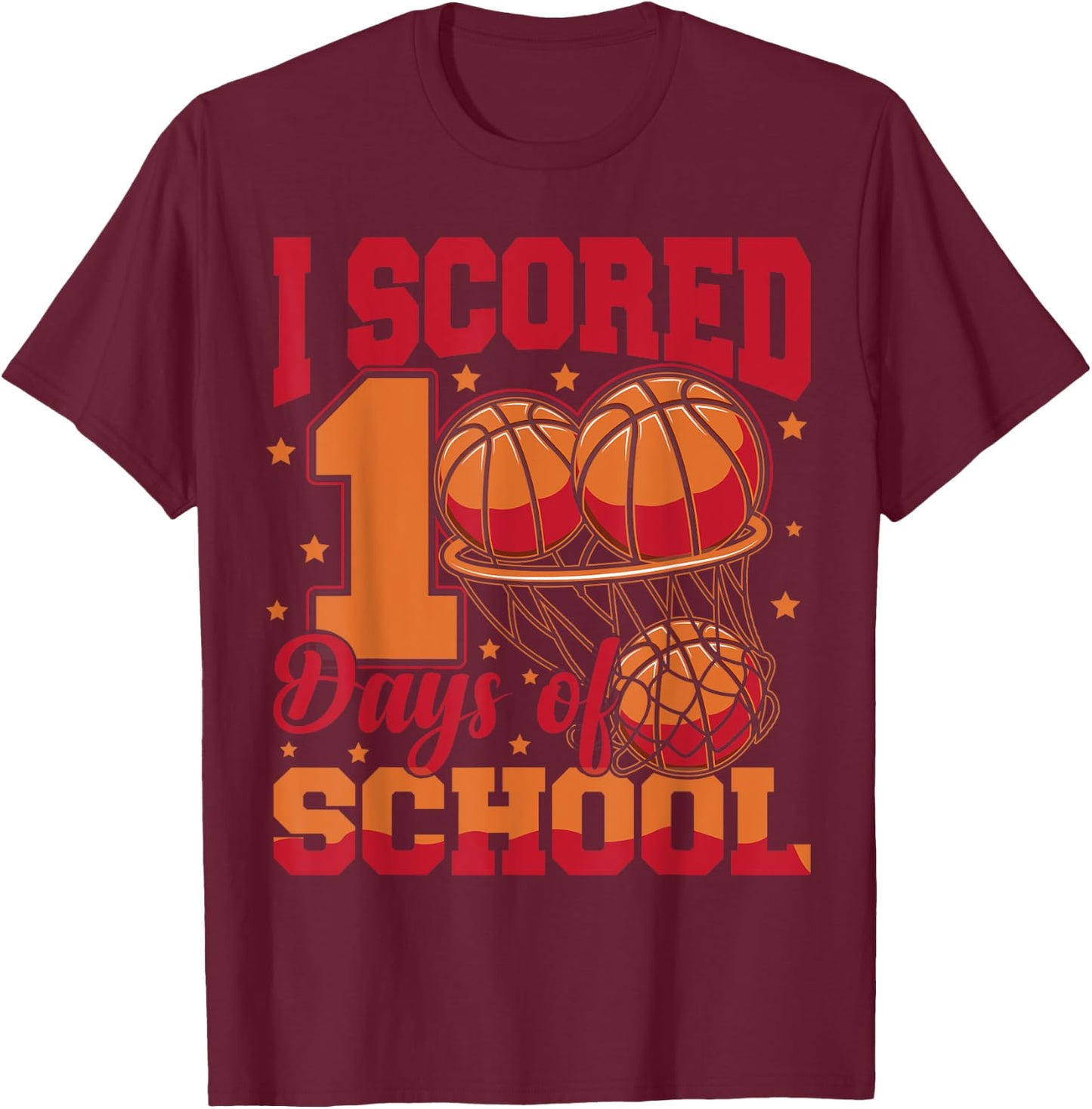 Basketball 100th Day Of School 100 Days Of School T-Shirt - T-Shirt | Maroon
