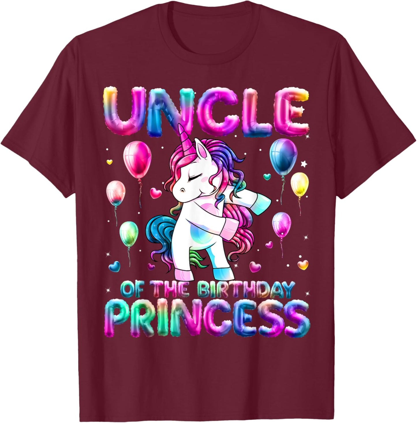 Uncle of the Birthday Princess Girl Flossing Unicorn Uncle T-Shirt - T-Shirt | Maroon