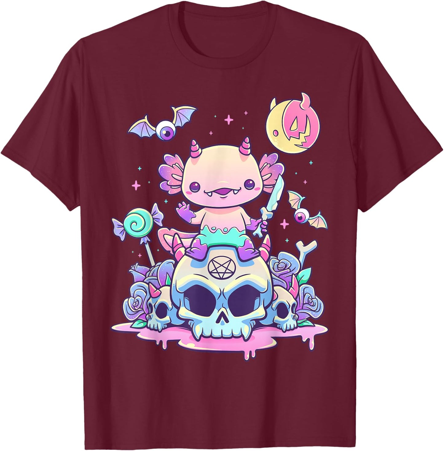 Pastel Goth Axolotl Creepy Gothic Kawaii Anime Aesthetic T-Shirt - T-Shirt | Maroon