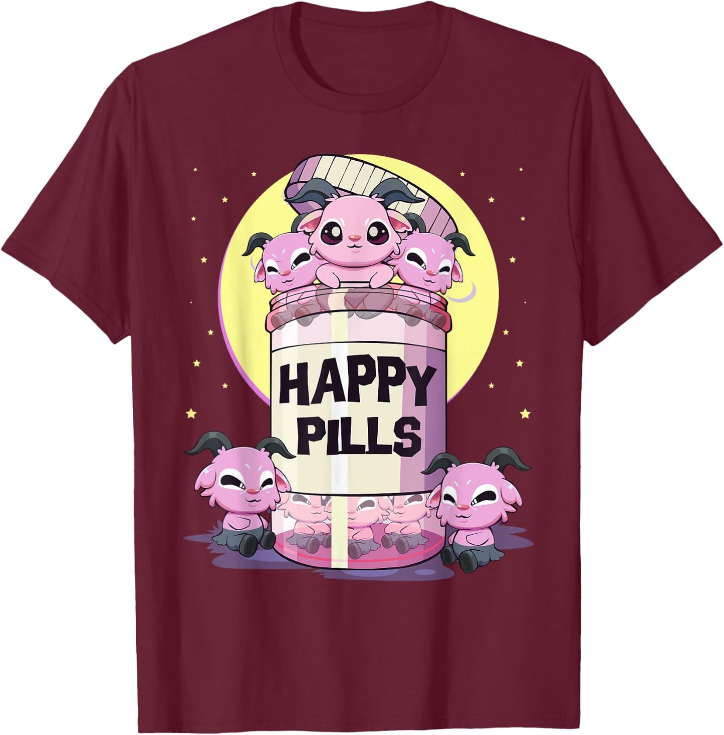 Pastel Goth Kawaii Cute Happy Pills Baphomet T-Shirt - T-Shirt | Maroon