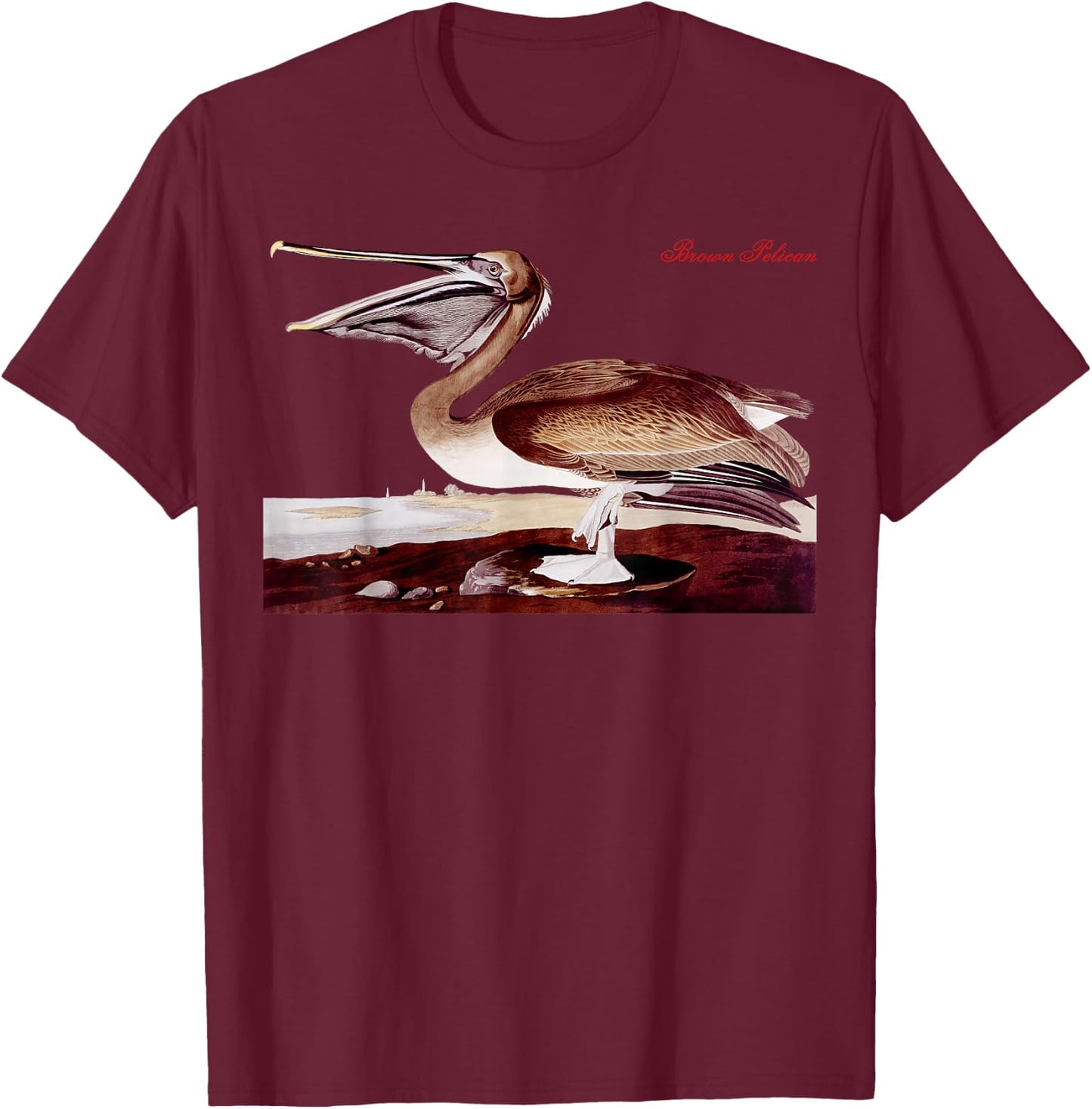 Audubon Brown Pelican North American Birds Education Nature T-Shirt - T-Shirt | Maroon