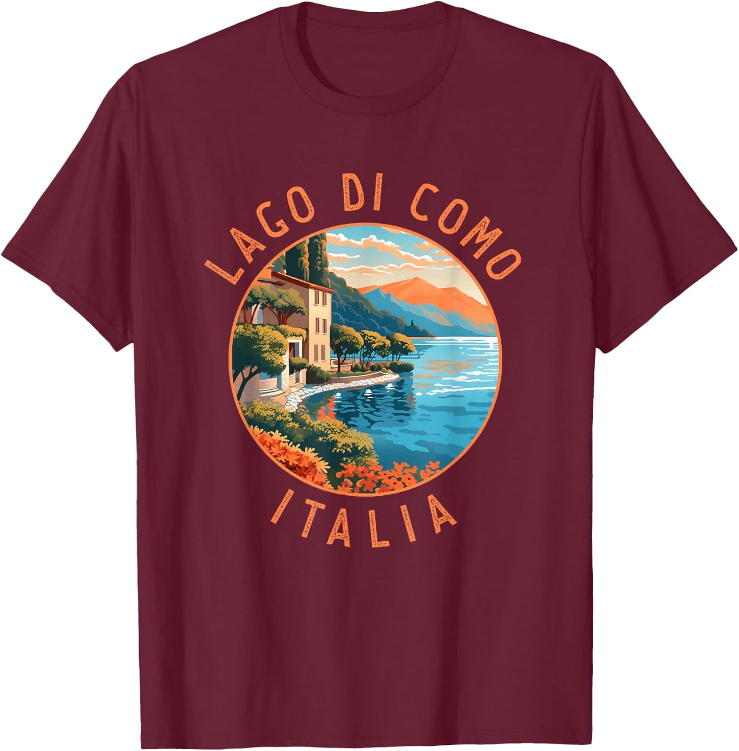 Lago di Como Italia Distressed Circle Vintage T-Shirt - T-Shirt | Maroon