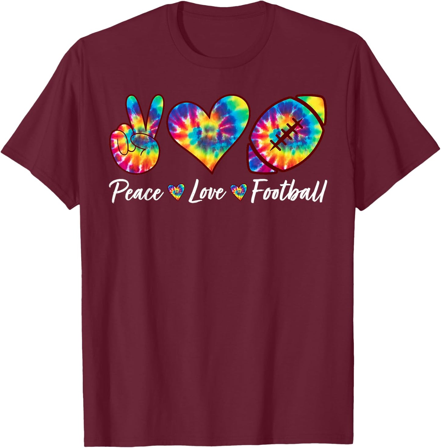 Tie Dye Peace Love Football Sports Team Game Player T-Shirt - T-Shirt | Maroon