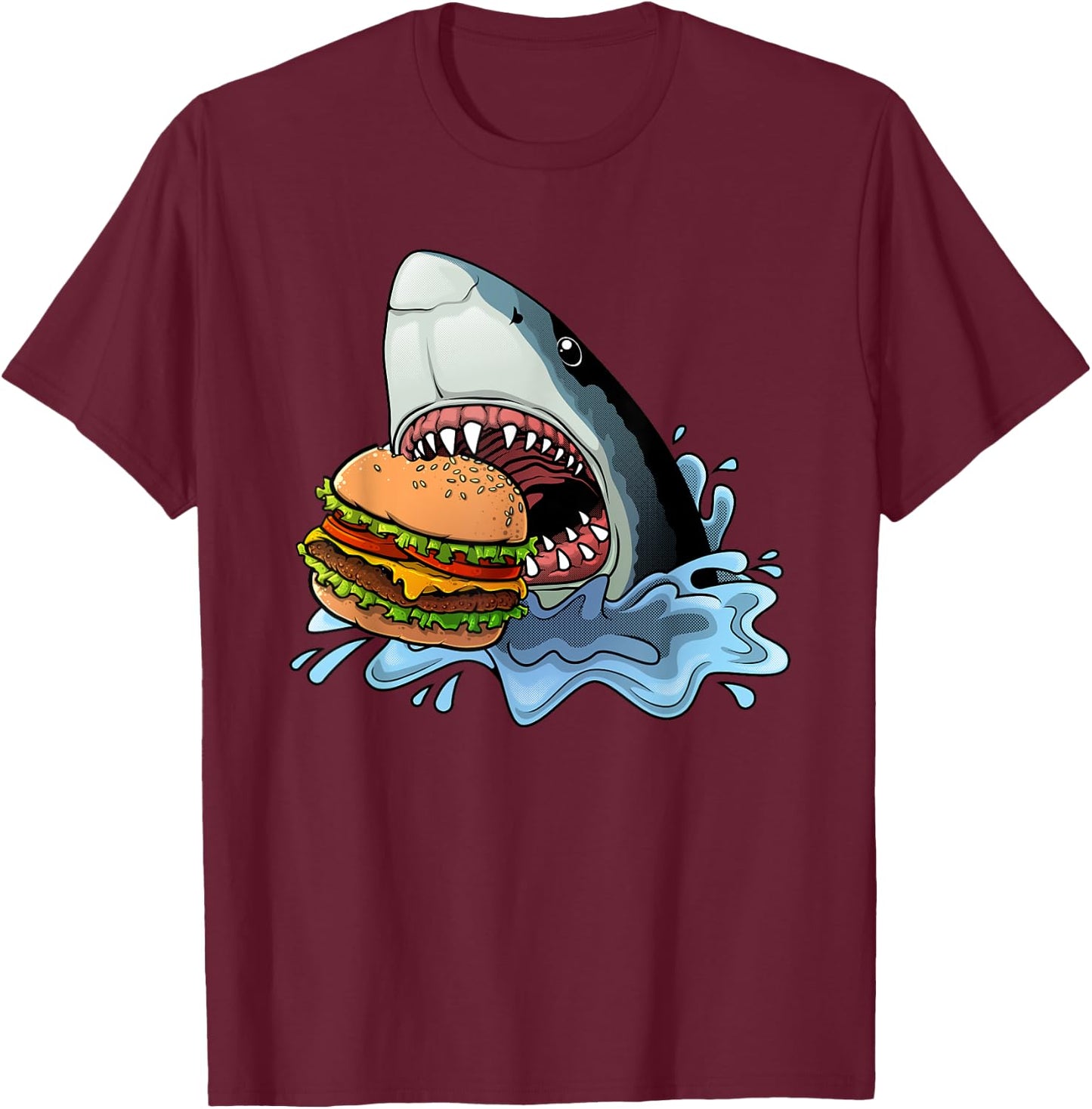 Funny Shark Hamburger Jawsome Shark Burger Lover Men Women T-Shirt - T-Shirt | Maroon