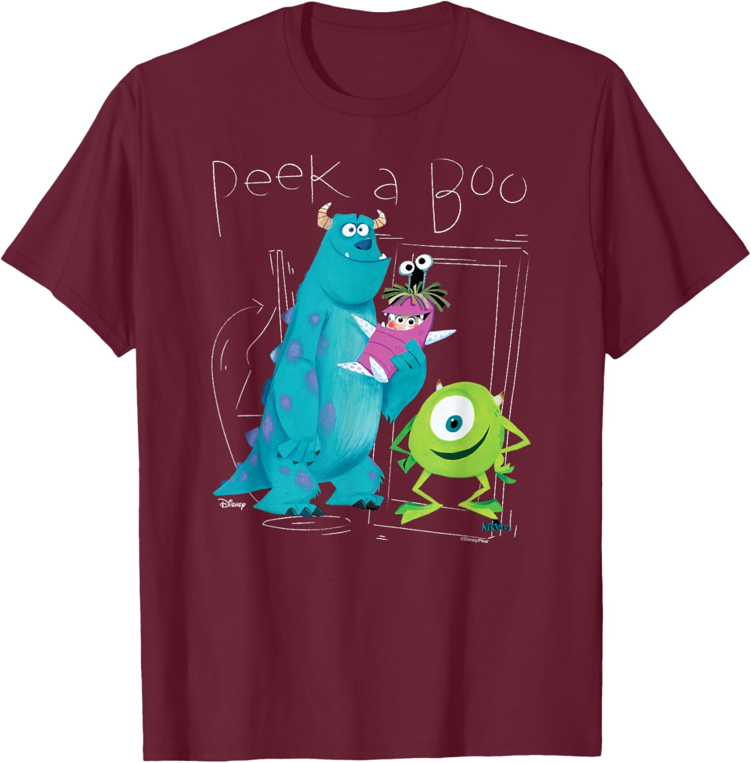 Monsters Inc - Peek A Boo T-Shirt - T-Shirt | Maroon
