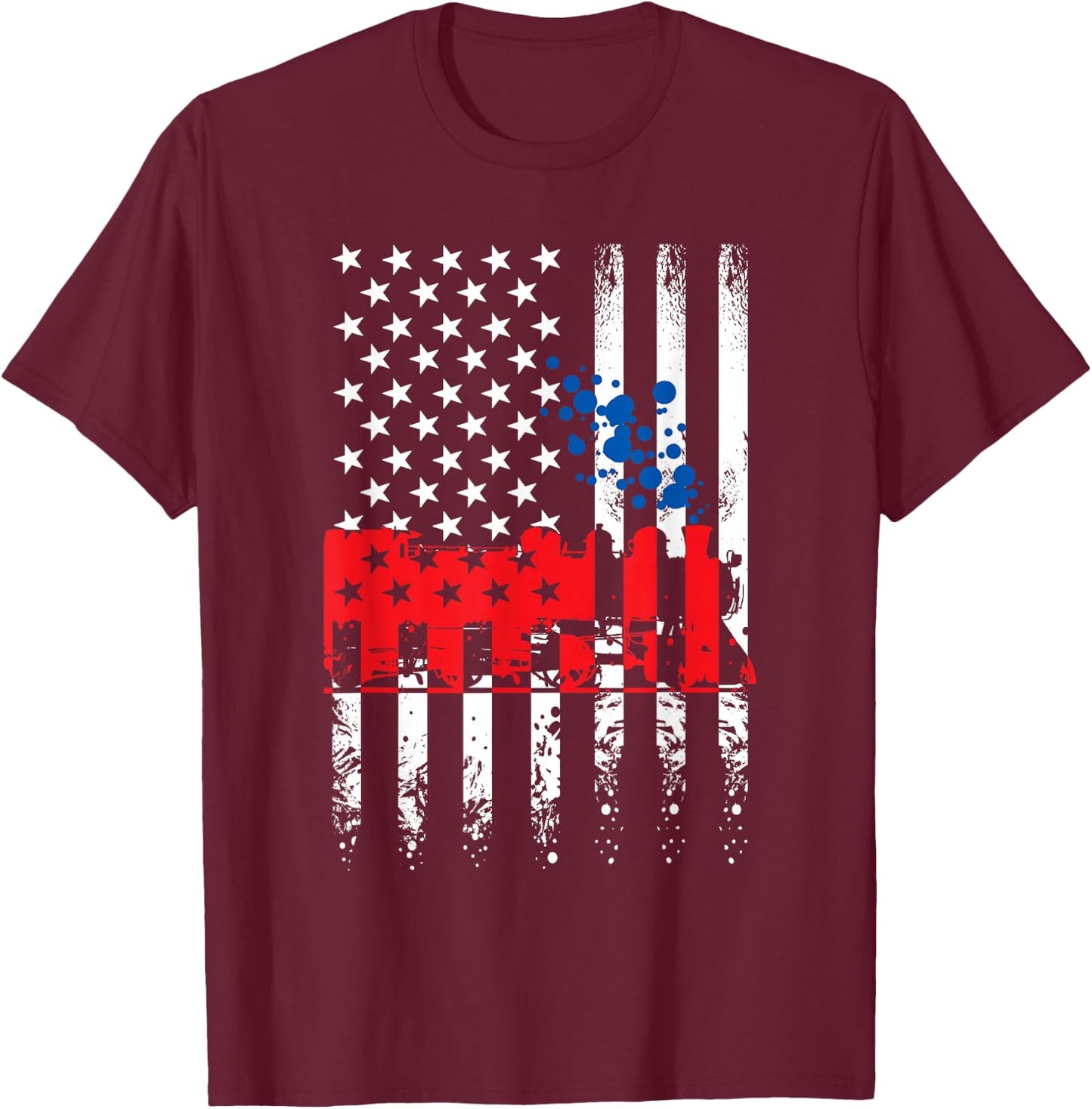 USA America Flag Steam Engine Train Conductor 4th of July Women Kids Men T-Shirt - T-Shirt | Maroon