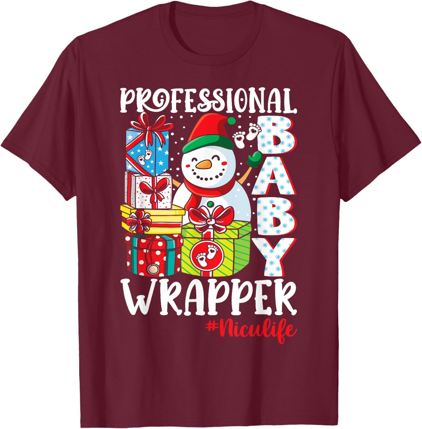 Professional Baby Wrapper Funny Christmas NICU Nurse T-Shirt - T-Shirt | Maroon