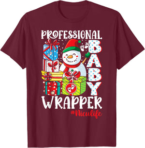 Professional Baby Wrapper Funny Christmas NICU Nurse T-Shirt - T-Shirt | Maroon