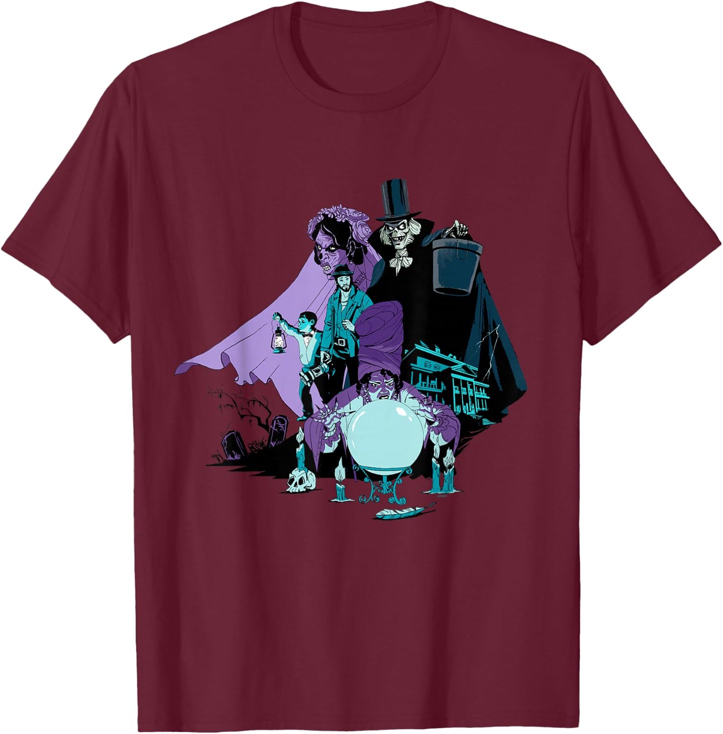Disney Haunted Mansion Movie Hatbox Ghost Bride Harriet Ben T-Shirt - T-Shirt | Maroon