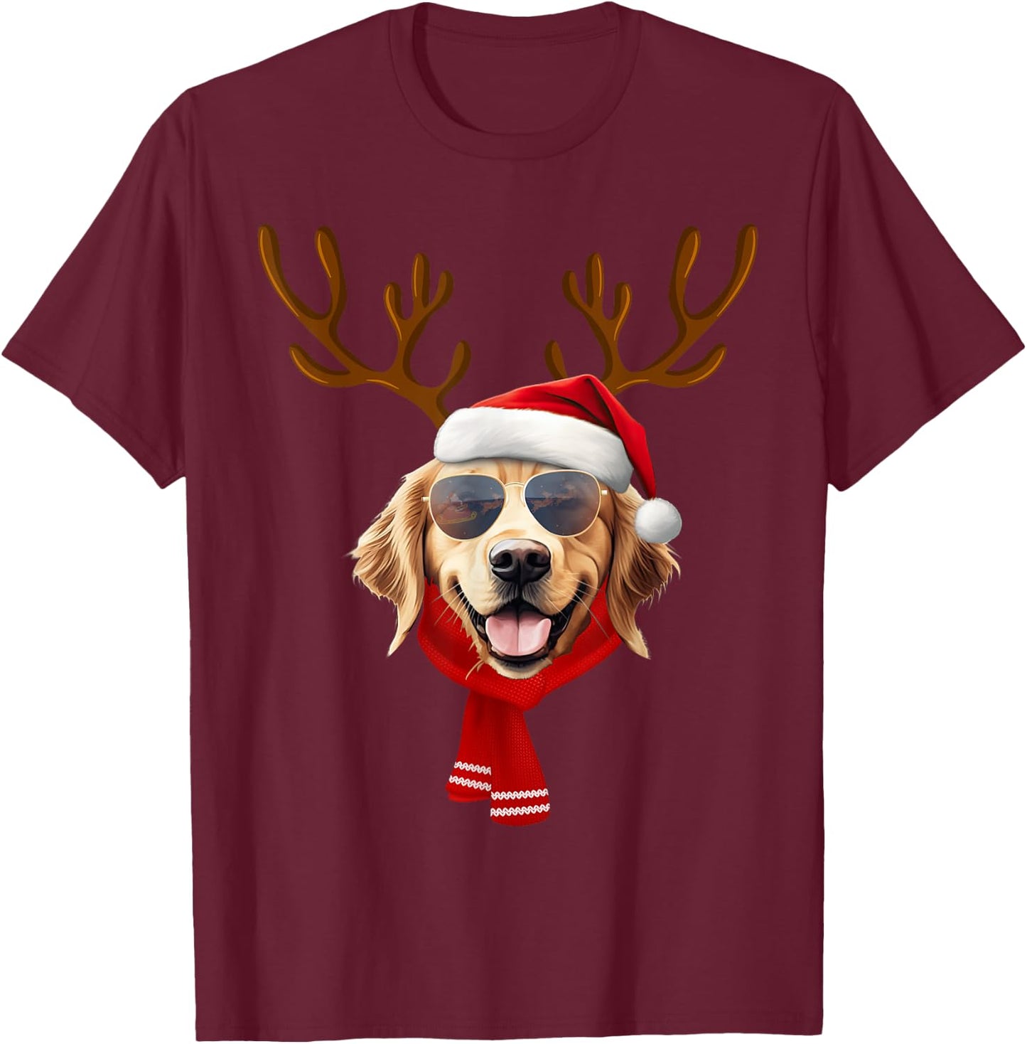 Golden Retriever Xmas Outfit Reindeer Christmas Costume T-Shirt - T-Shirt | Maroon